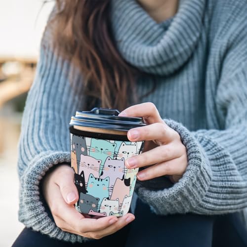 Image of Reusable Insulated Sleeve for Iced Coffee Cup, Coffee Neoprene Sleeve for Cold & Hot Drinks, Beverage Holder for Iced Coffee (Cat Party, Small: 16-18oz)