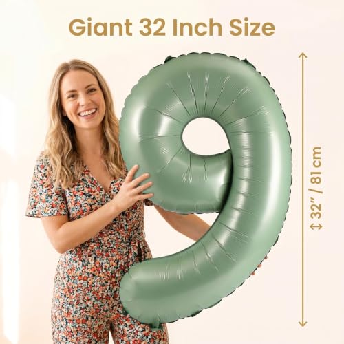 Image of YPSelected 32 Inch Large Foil Helium Number Balloon Birthday Wedding Party 0-9 (Olive Green, 9)