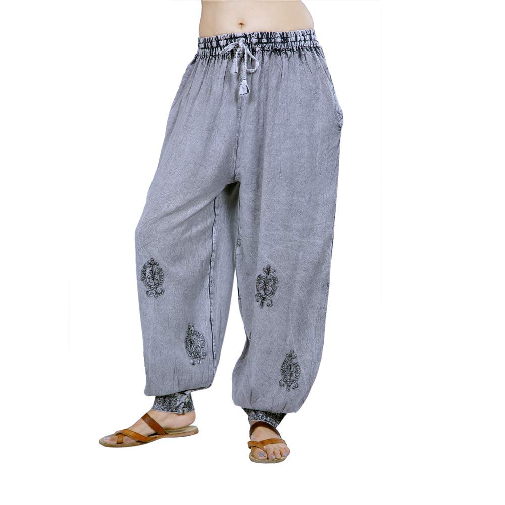purpura Women's Embroidered Regular Fit Mid Rise Harem Pant Grey, Free Size-picture-15