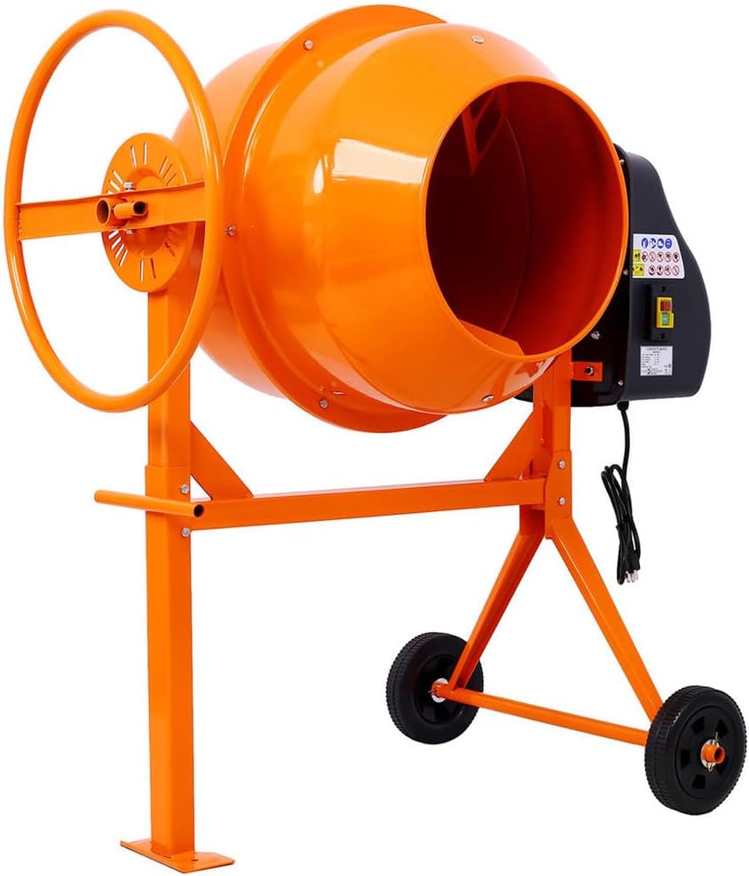 Concrete Mixer Machine, 5 Cu. Ft Electric Heavy Duty Portable Industrial Cement Mixing Machine with Wheel & Stand Cart-Mounted Unit for Stucco, Mortar, Seeds
