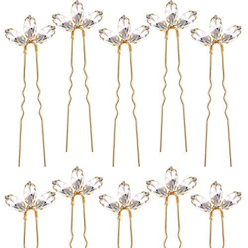 10 Pieces Crystal Wedding Hair Pins Rhinestone Bridal Hair Clips Pins for Bride Bridesmaids Women (Gold)