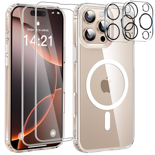 YisrLery 5-in-1 Kompatibel mit iPhone 16 Pro Hülle für Mag Safe mit 2 Stück Schutzfolie und 2 Stück Kameraschutz Militär...