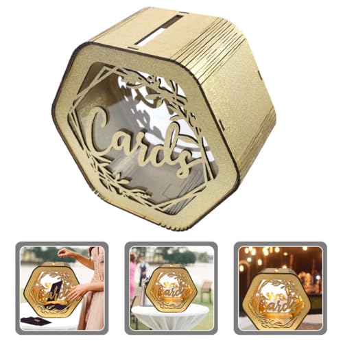 Caja para dinero de boda de madera hexagonal con diseño elegante calado 8