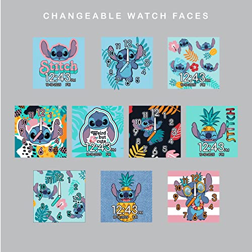 Accutime-Disney-Lilo-and-Stitch-Interactive-Kids-smartwatch-in-Aqua-Color-with-Selfie-Camera-6-Games-10-Different-dial-Faces-and-Many-More