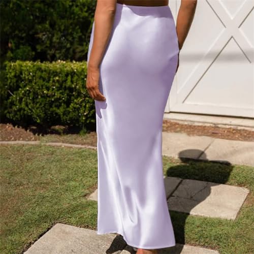 Summer Satin Silk High Waist Ruffle A Line Long Maxi Skirts for Women Midi Length Silk Satin Elasticized Ladies Skirts3