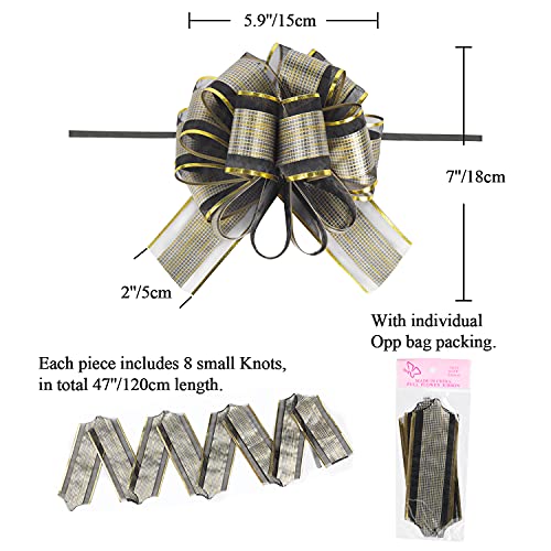 AKLVBL 20 PCS Large Pull Bow Gift Wrapping Bows, Pull Bow with Ribbon for Wedding Gift Baskets, Party Gift Wrap Bows, Presents Decorating Bows (Black)