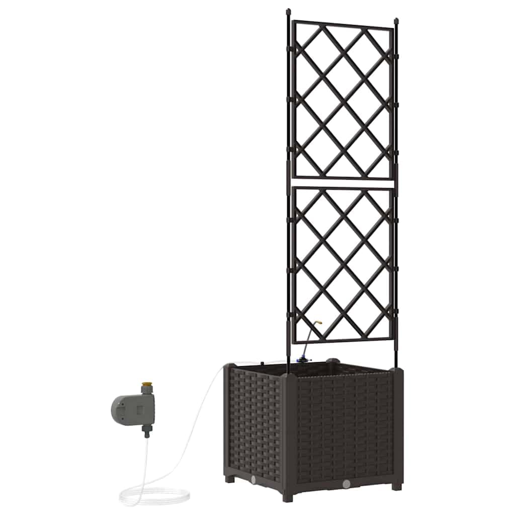Jardinière à arrosage automatique pour l'extérieur : pot de fleurs de jardin en plastique marron avec système d'arrosage pratique pour la terrasse