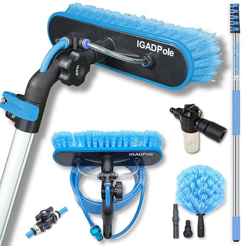 26ft IGADPole Washing Kit: Water-fed Brush with Soap Dispenser, Cobweb Dusters, with 5-Stage Telescoping Pole 5-20ft Pole/Window and Dusting Cleaning Kit
