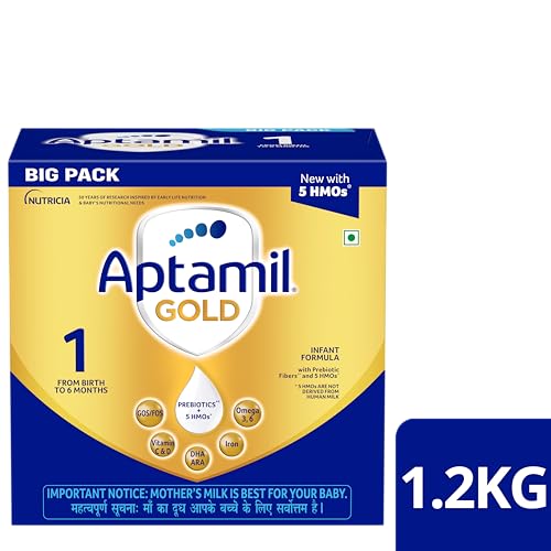 Image of Aptamil Gold Infant Formula Milk Powder for Babies - Stage 1 (Upto 6 Months) - with HMO (2-FL), Prebiotics and DHA - 1.2 kgs - Large Pack