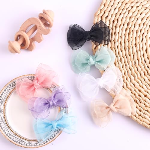 Amybasic 3.5-Inch Organza Hair Bows For Girls - Elegant Sheer Ribbon Alligator Clips For Toddlers, Kids, And Teens - Pack Of 2, Champagne Gold thumb #2