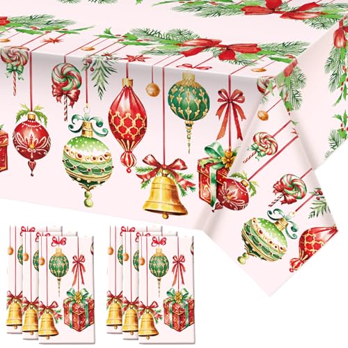 Frienda 3 Pack Christmas Plastic Tablecloth Xmas Table Cover Disposable Rectangle Holiday Xmas Tablecloth for Christmas Party Decorations Supplies, 54 x 108 Inch (Ball)