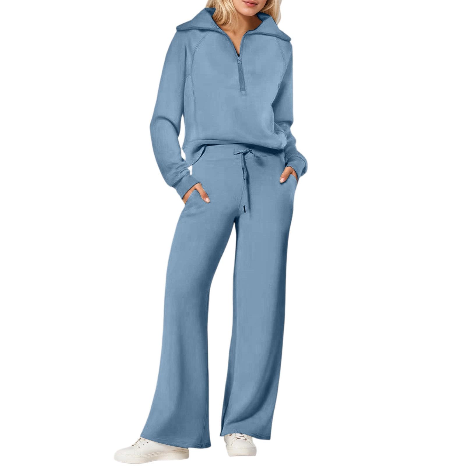 Ensemble Femme Ete 2 Pièces Ensemble de survêtement Femme décontracté pour Automne et Hiver avec Sweat à Demi-Zip et Pantalon Large pour Tenue Quotidienne Confortable