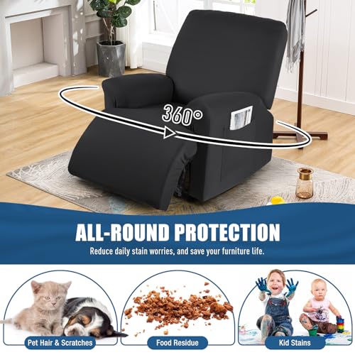 Image of TAOCOCO Stretch Recliner Couch Covers 3-Pieces Style Recliner Chair Covers Recliner Cover for Reclining Chair Slipcovers Feature Fitted Soft Washable (1 Seat, Black)