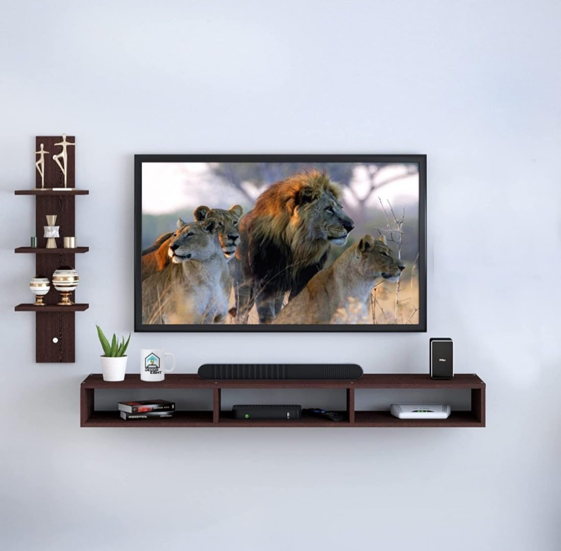 SS.COLLECTION Wall Mounted TV Unit with Storage Shelves, Entertainment Centre for 32-43 Inch TV, Wenge Finish (Brown)-image-49