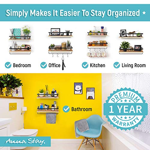 Anna Stay Floating Wall Shelves, Set of 2, Decorative Wall-Mounted Shelving for Living Room Decor, Bathroom Towels, or Bedroom Decorations, Premium Cotton Towel and Hardware