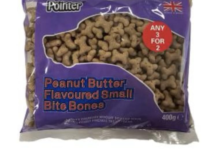 Pointer Peanut Butter Flavoured Small Bite Bones Dog Treats, 400g 2 packs with a third free
