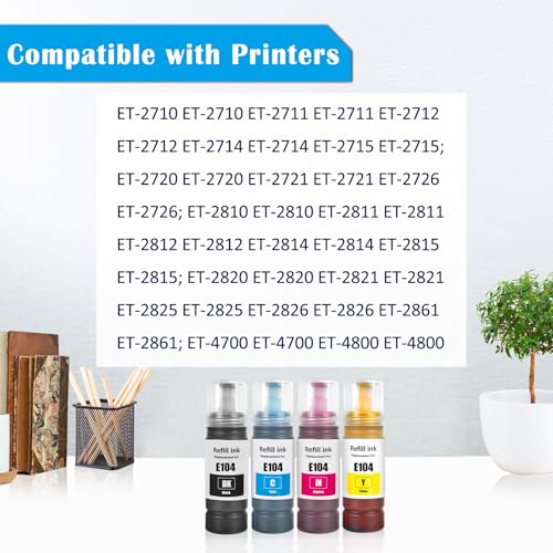 TOPRINT E104 Cartouches d'Encre Compatibles Haute Résolution pour Imprimantes Epson ET-2710/ET-2711/ET-2810 4 Couleurs É