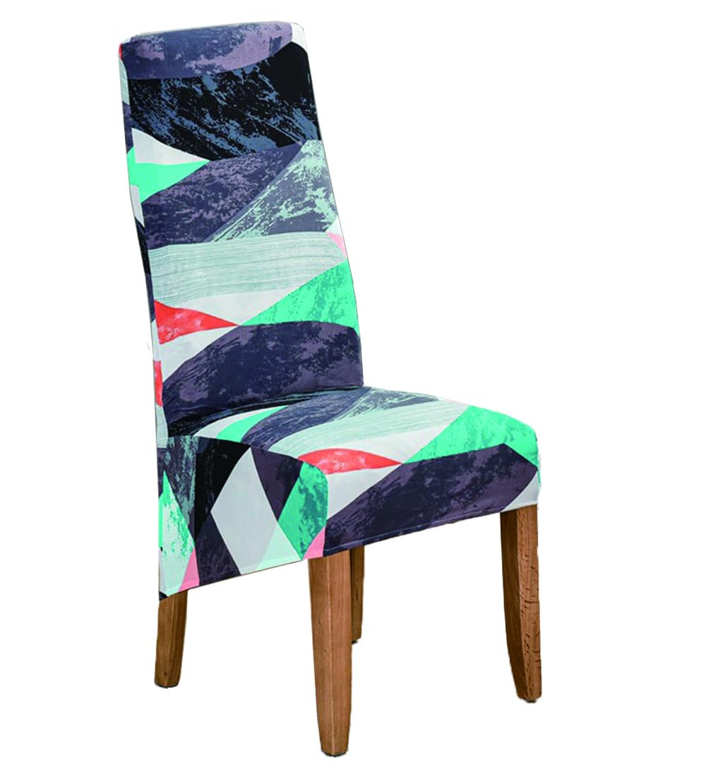Housse de chaise souple extensible dossier haut géométrique salle à manger lot 4