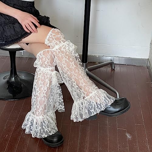 Womens Star Leg Warmers-Lolita Boot Stockings Japanese Lace Trim Long Leg Socks Fashion 80s Party Dance Legwarmers Black4
