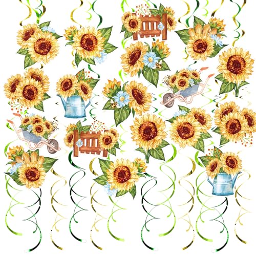 Image of Sunflower Party Hanging Swirls, 48 Pcs,Rustic Horticulture Garden Party Decoration Sign,Flower Theme Party Supplies for Birthday,Baby Shower, Wedding,Yellow Black Green