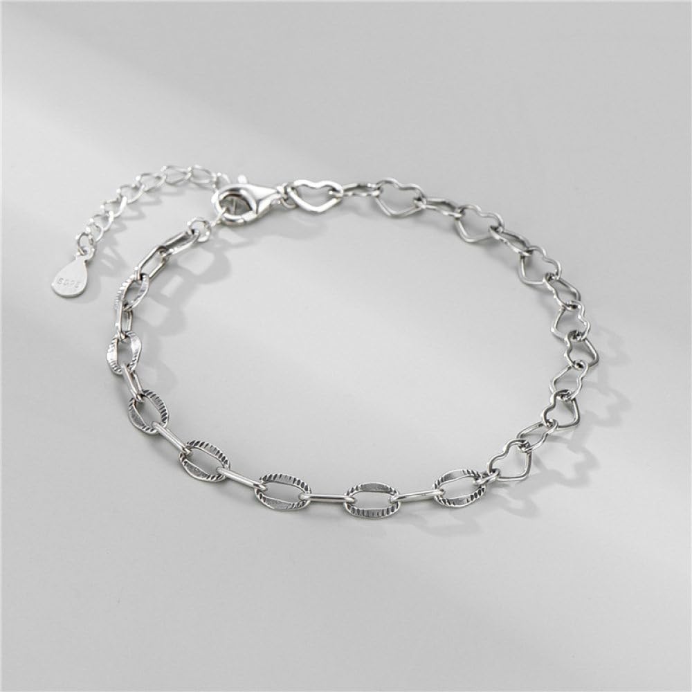 Armband Damen Silber,S925-Silberarmband Für Damen. Silberne Elliptische Kette. Herzkette. Spleißendes Silberarmband. Armreif Mit Verstellbarer Silberkette. Glücksschmuck Für Frauen