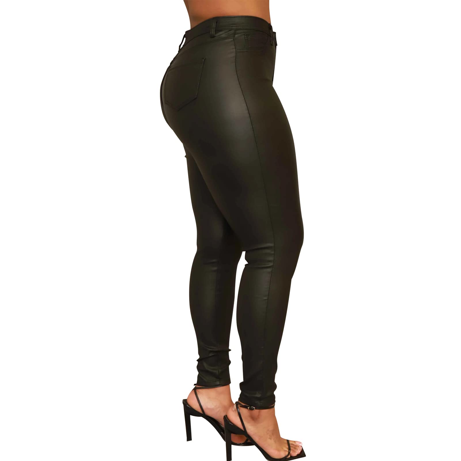 Zebaexf Legging en Cuir synthétique pour Femme, Pantalon en Cuir Extensible Taille Haute Noir, Noir Mat, Taille L