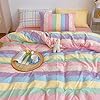VM VOUGEMARKET Colorful Stripes Duvet Cover Set Queen,3 Pieces Cotton Rainbow Duvet Cover with 2 Pillowcases,Lightweight Luxury Bright Bedding Set for Girls Kids -Full/Queen,Rainbow #5
