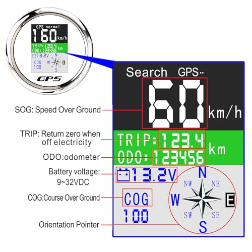 Image of GPS Speedometer 3-3 /8 inch 85mm Boat GPS Speedometer Odometer Waterproof White Antenna TFT Screen Digital MPH Knots Km /h for Boat Marine 9-32V Car