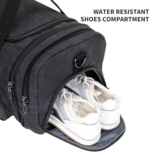 Image of WITZMAN Mens Duffle Bags for Traveling Canvas Weekender Travel Bag Expandable Overnight Bag Carry on Bag(A8007 Black)