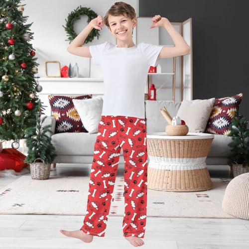 Boy's Lounge Pants Santa Hats Paw Bone Kids Jogger Pants Elastic Waist Long Bottoms with Pockets 6-14 Years2
