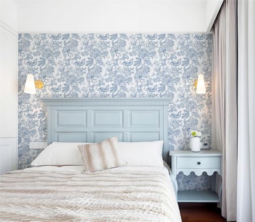 Safiyya Floral Peel and Stick Wallpaper Blue and White Contact Paper Boho Wallpaper for Bedroom Peony Wall Paper for Bathroom Removable Self Adhesive Vinyl Rolls 17.3''×78.7'' Safiyya Floral Peel and Stick Wallpaper Blue and White Contact Paper Boho Wallpaper for Bedroom Peony Wall Paper for Bathroom Removable Self Adhesive Vinyl Rolls 17.3''×78.7''