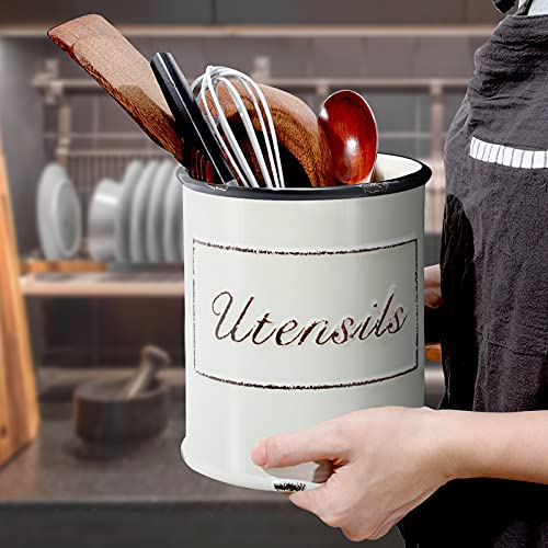 Kopmath Extra Large Utensil Holder For Long Cooking Tools, 7.2'' Deep And Wide Opening, Rustic Farmhouse Utensil Holder, No Tipping Over, Dishwasher Safe, Ceramic Utensil Crock For Long Spoon Spatula #TOP5