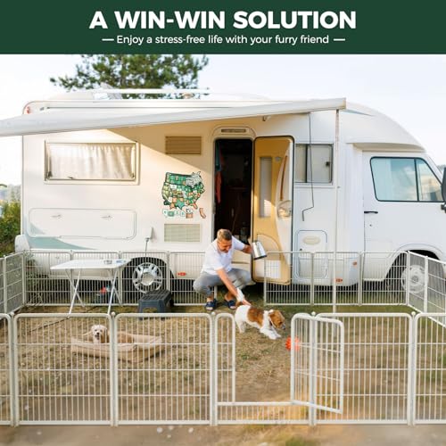 Image of FXW Rollick Unleashed Dog Playpen for Indoor, Yard, RV Camping, 45 inch 16 Panels for Large Dogs, White│Patented