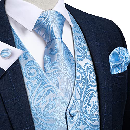 Image of DiBanGu Mens Vest and Tie Set Formal Paisley Waistcoat and Necktie Pocket Square Cufflinks Silk Suit Vest for Tuxedo Wedding