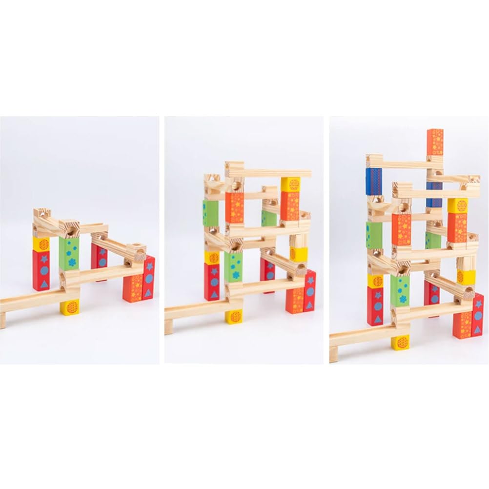 Ensemble Blocs Construction Bois Montessori avec Parcours Billes
