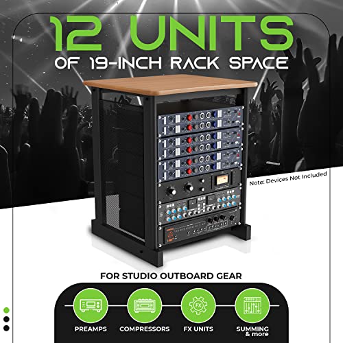GEARit 12U Audio Rack, 19 Inch Steel AV Rack, Server Rack and Network Rack Stand with Flat Oak Top, Rack for Music Gear, Mixers, Network Equipment, Server Hardware and Audio Components by GEARit - Image 3