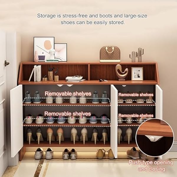 Schoenenkast, Moderne Schoenenopbergkast, Schoenenrek Opbergkast Voor Entree, Met Verstelbare Planken, Grote Capaciteit Houten Schoenenrek Organisator Opbergkasten, Voor Slaapkamer Hal Woonkamer (Col