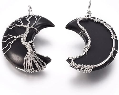 Miniatura 7 de Beadthoven - Dijes de cristal curativo de piedras preciosas naturales envueltas en alambre para hacer collares, joyas, Piedra Platino Latón