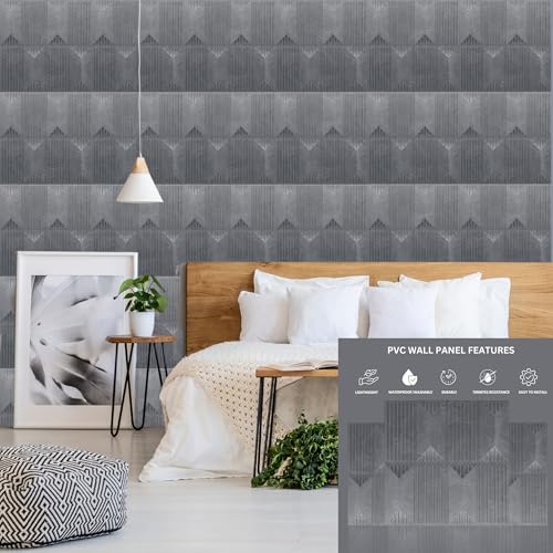 Image of Kayra Decor 3D PVC Wall Panel Artisian Design, Gray Marble Color 19.7 inch x 19.7 inch (Pack of 18) - Covers 48.51 Sq. Ft.