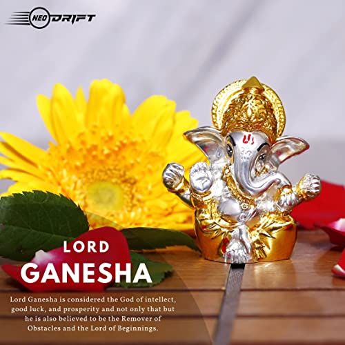 Image of Neodrift Ganesh Idol for Car Dashboard (Real 24kt & 999 Silver Plated, Dual-Tone Gold & Silver) (Model ND02) - Enhance Your Drive