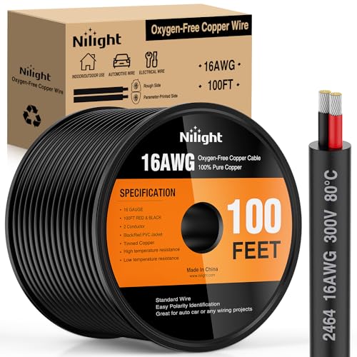 Image of Nilight 100FT 16AWG Oxygen-Free Copper Wire Red Black | Electrical Wires Stranded PVC Cord 2 Conductor Parallel 300V DC Flexible Extension Cords for LED Strips Lamps Lighting
