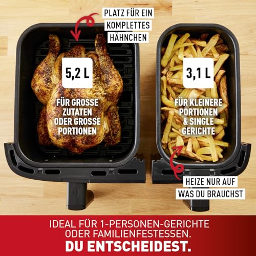 Tefal Dual Easy Fry Heißluftfritteuse, 8,3 L Air Fryer, zwei spülmaschinenfeste Körbe, 7-in-1, 6-8 Portionen, 15 Jahre Reparierbarkeit, energiesparend, schwarz, EY9018 – Bild 7