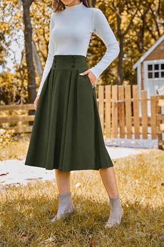 Belle Poque Corduroy Skirt for Women A-Line Flared Swing Skirt Midi High Waist Skirts2