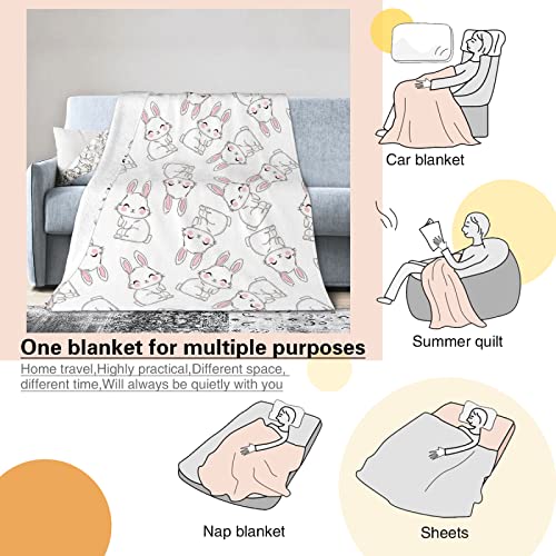 Image of Bunny Blanket for Girls Boys 40 inchx50 inch - Hand Drawn Rabbit Flannel Fleece Throw Blanket for Classroom Nap Couch Bed Sofa Car, Cute Fuzzy Blanket for Kids Toddlers Adults