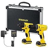 Stanley Kit com Parafudadeira e Furadeira de Impacto e Parafusadeira Sem Fio, Kit de Ferramentas com 20 Posições de Toque e 1 de Perfuração, Acompanha Carregador e 2 Baterias, Modelo SCHI121S2FK, 20V