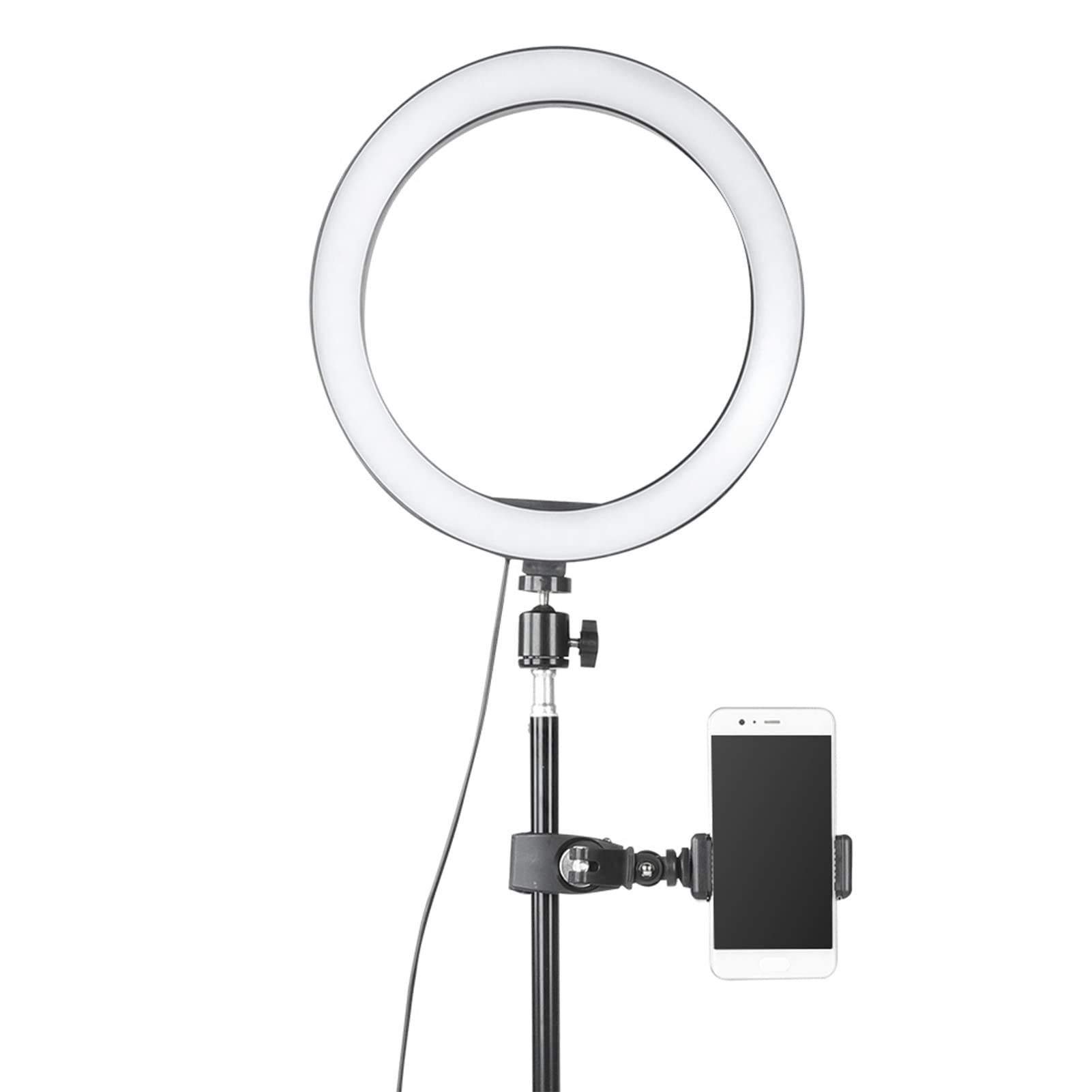 Anello Luminoso LED da 10"con Supporto per treppiede, 3 modalità di Luce dimmerabili Anello Luminoso per Selfie con Supporto per Telefono, Lampada LED per Porta USB