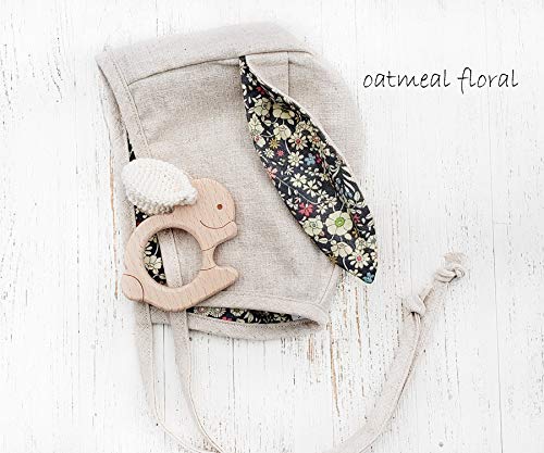 Baby Bunny Hat Bonnet Country Vintage Cotton Linen W/Velvet Rabbit Ears Easter Bonnet Hat (Oatmeal Floral, 12-18M) #TOP1