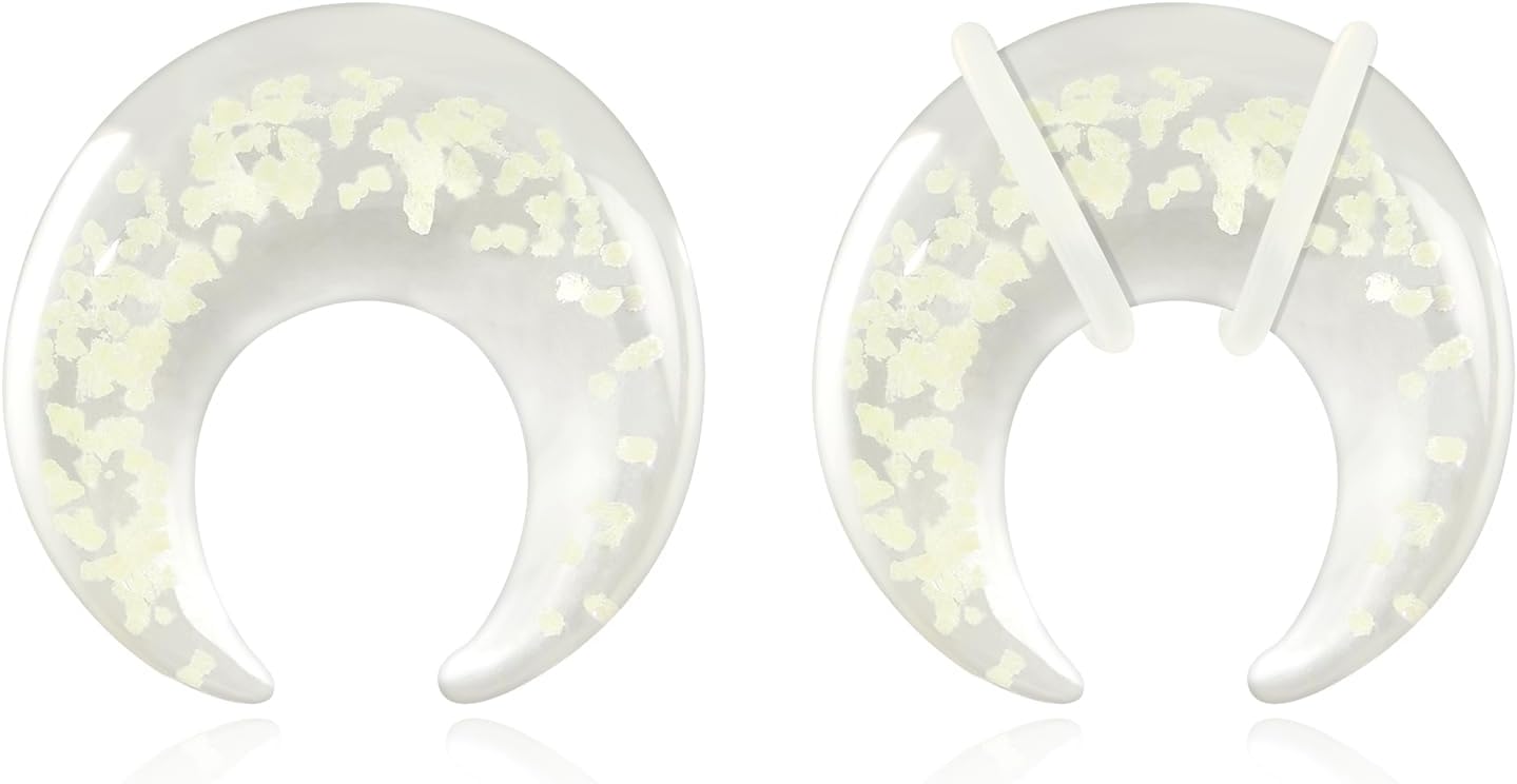 2PCS 2G 0G 00G 1/2” Crescent Glass Tapers C-shaped Night light Ear Gauges Ear Expander Horseshoe Lobe Helix Plugs Body Piercing Jewelry 6mm 8mm 10mm 12mm