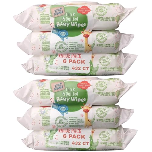Image of Baby Wipes Bundle, 6 Pack, 432 Count, Fragrance & alcohol free, thick and quilted for a gentle clean, 99% water & plant-based ingredients