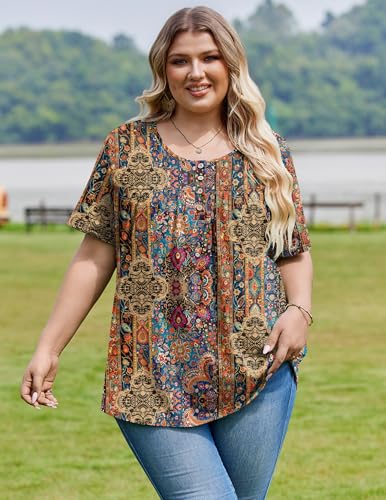 Image of IN'VOLAND Plus Size Tops for Women Short Sleeve Shirts Dressy Casual Tunics